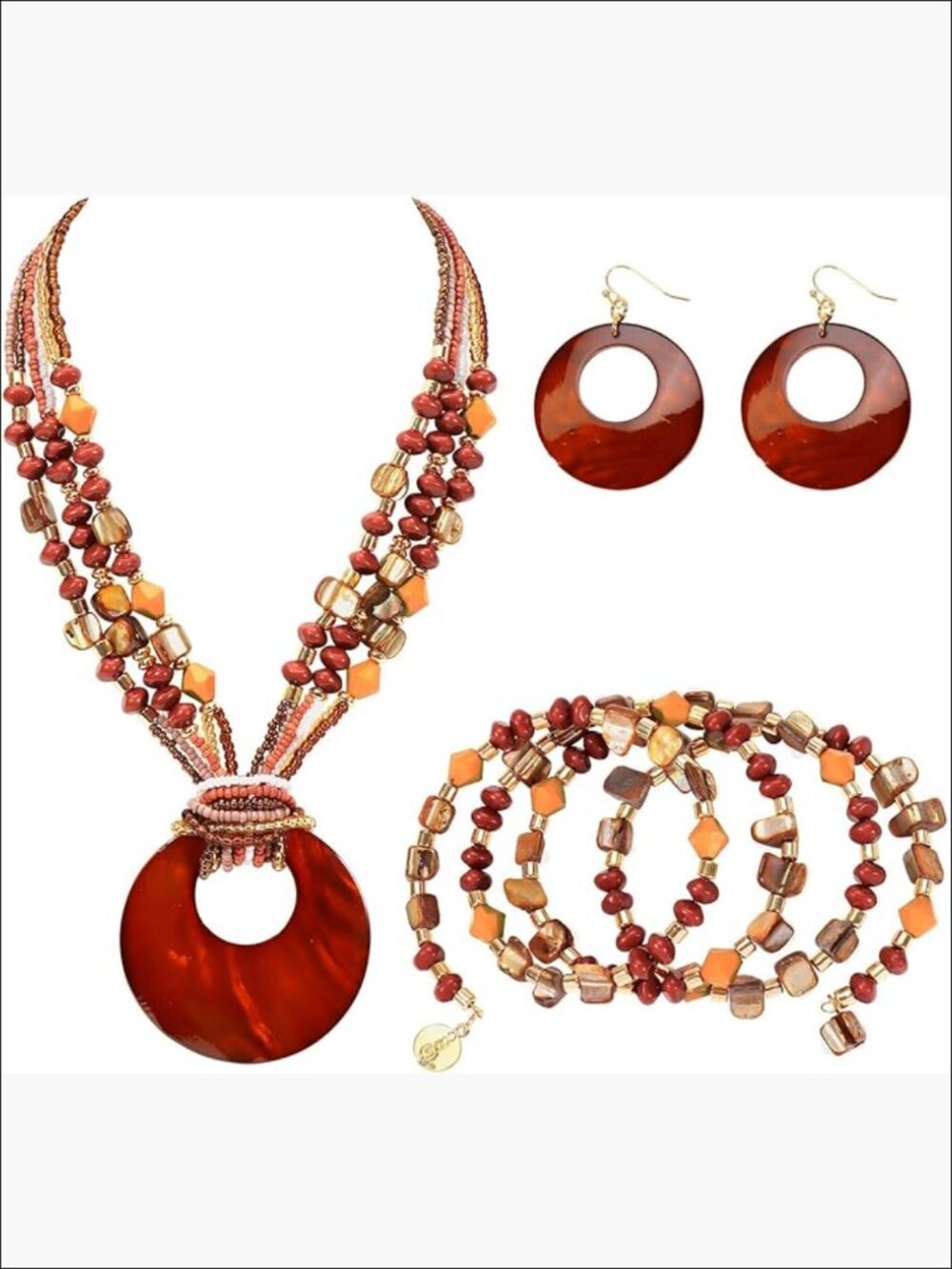 Stainless Steel Shell Bead Necklace and Earrings Set